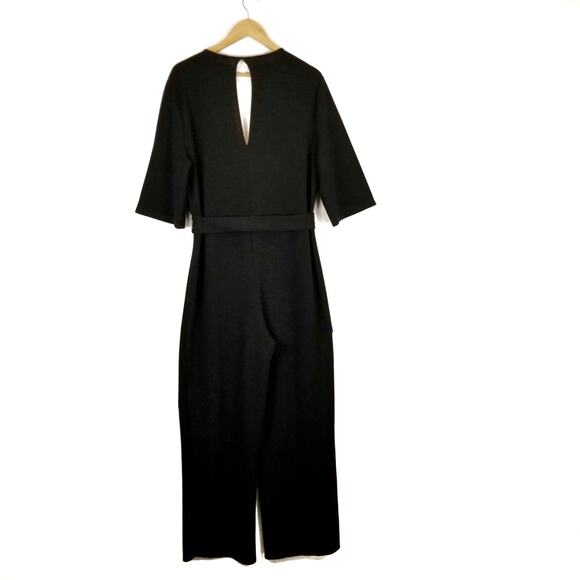 Zara Women's V-Neck 1/2 Sleeve Jumpsuit D-Ring Belt Black Size XL - Picture 3 of 7